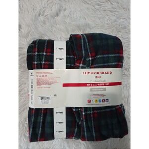 Lucky Brand Men's Sleep Fleece Pant, Green Plaid,‎ Small